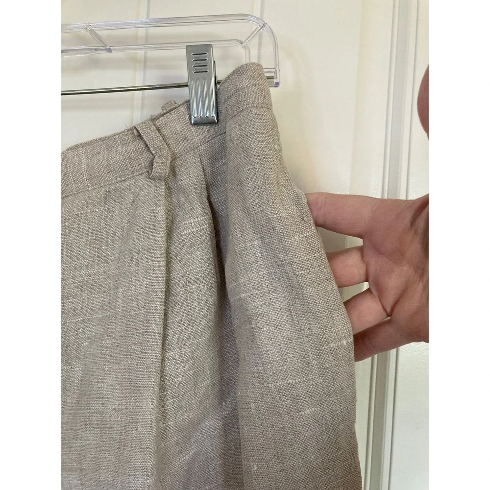 Harve‎ Benard Tan Linen Blend Pleated High Waisted Tapered Trousers Size 6
